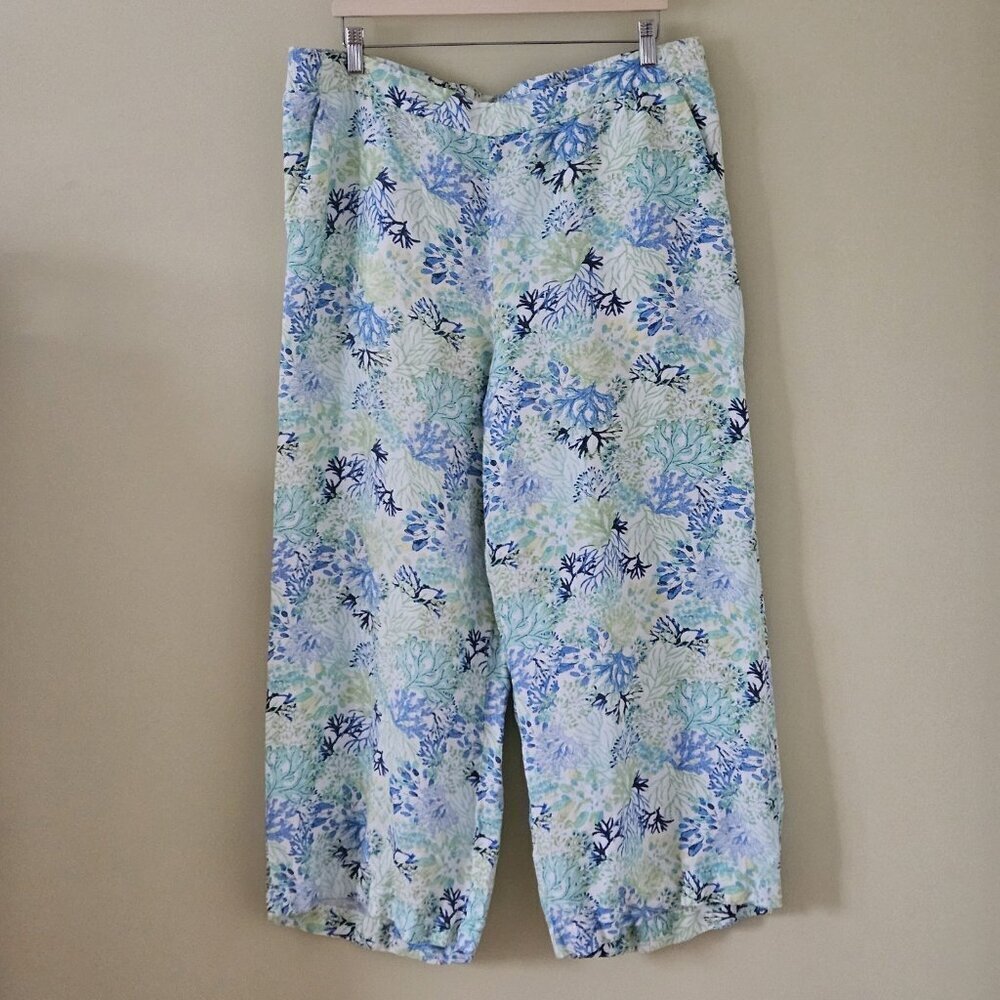 Northern Reflections Pants Womens XL Floral Cropped Wide Leg Pull On Linen Blend